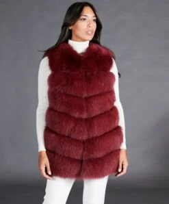Fuchspelzweste Mit V-Ausschnitt • Burgunder Farbe