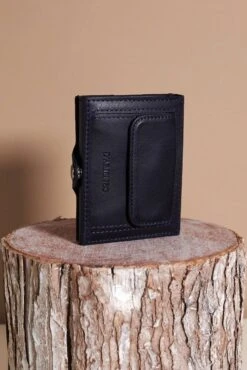 Blaue Leder-Geldbörse Mit Dreifacher Vordertasche