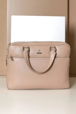Beige Laptop Aktentasche Aus Leder Fronttasche Reißverschluss -D’ARIENZO Verkäufe Laptop Aktentasche leder Schultertasche echtes leder beige Dylan 10