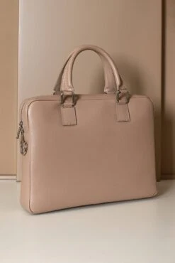 Beige Laptop Aktentasche Aus Leder Fronttasche Reißverschluss -D’ARIENZO Verkäufe Laptop Aktentasche leder Schultertasche echtes leder beige Dylan 3