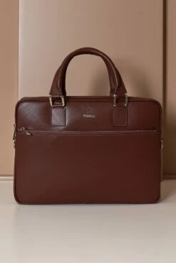Braune Laptop Aktentasche Aus Leder Fronttasche Reißverschluss