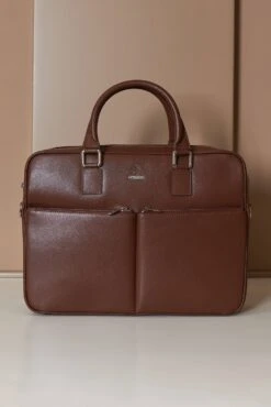 Braune Laptop Aktentasche Aus Leder Doppelte Fronttasche
