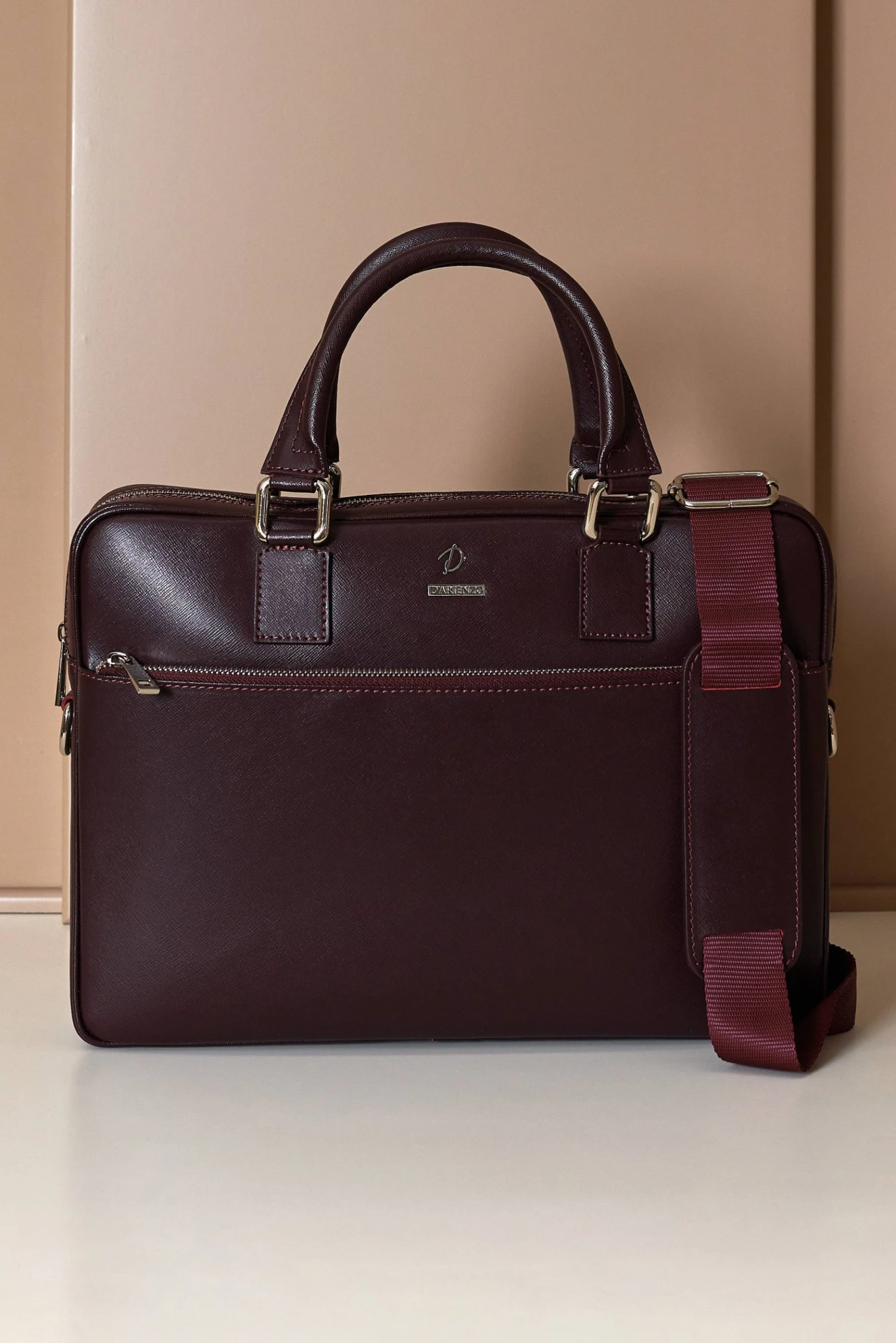 Burgunder Laptop Aktentasche Aus Leder Fronttasche Reißverschluss 7 Burgunder Laptop Aktentasche Aus Leder Fronttasche Reißverschluss – Bild 7