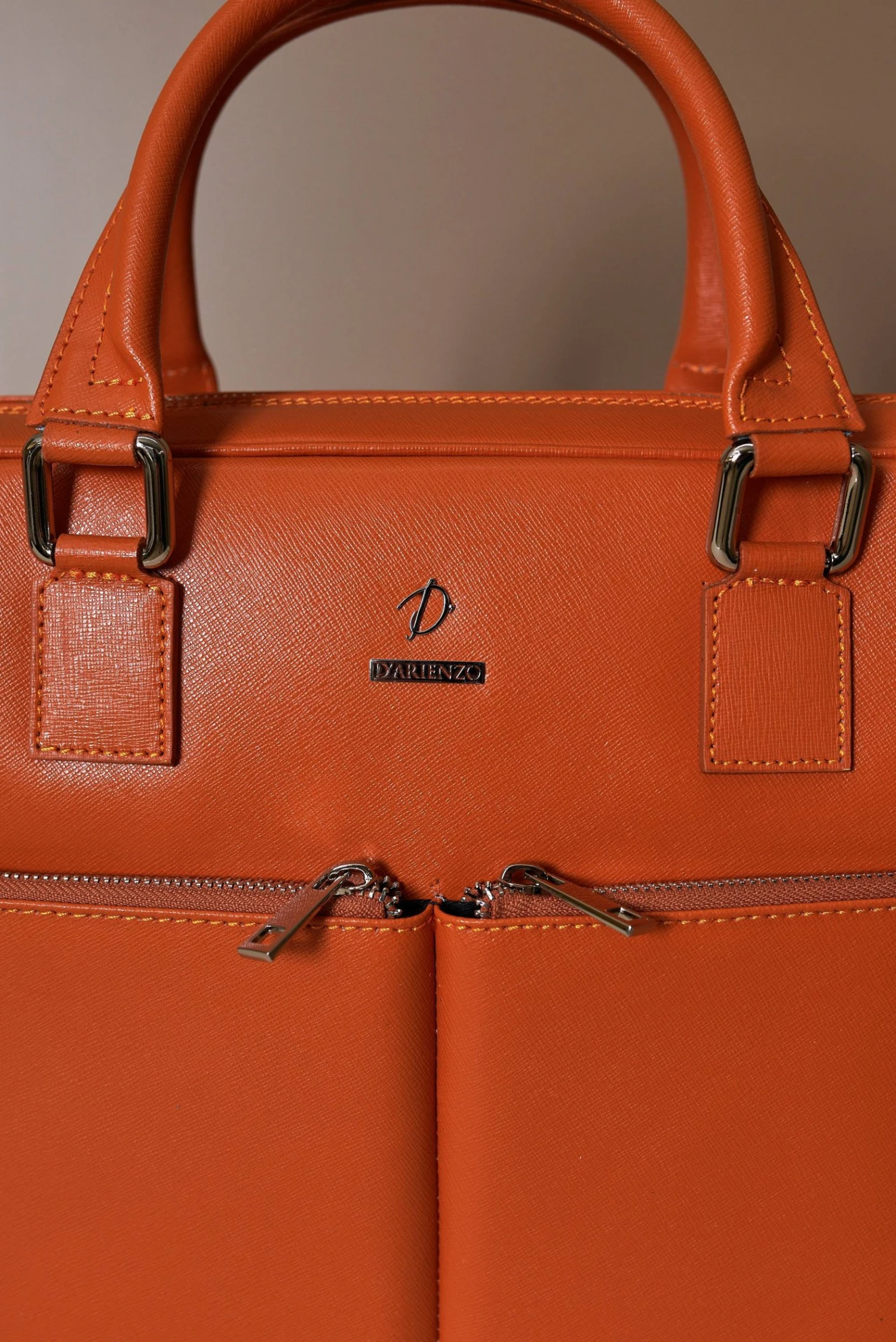 Orange Laptop Aktentasche Aus Leder Doppelte Fronttasche 2 Orange Laptop Aktentasche Aus Leder Doppelte Fronttasche – Bild 2