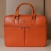 Orange Laptop Aktentasche Aus Leder Doppelte Fronttasche