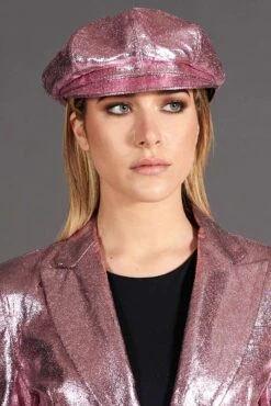 Rosa Damen Lederhut Laminierter Leder Barett Mit Visier -D’ARIENZO Verkäufe Lederhut fur frauen leder kappe echtes leder rosa Taormina 2