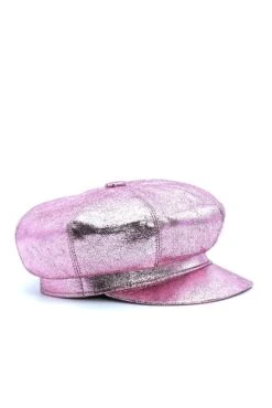 Rosa Damen Lederhut Laminierter Leder Barett Mit Visier -D’ARIENZO Verkäufe Lederhut fur frauen leder kappe echtes leder rosa Taormina 6