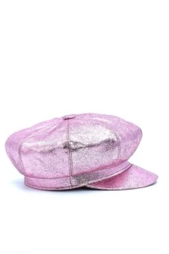 Rosa Damen Lederhut Laminierter Leder Barett Mit Visier -D’ARIENZO Verkäufe Lederhut fur frauen leder kappe echtes leder rosa Taormina 7