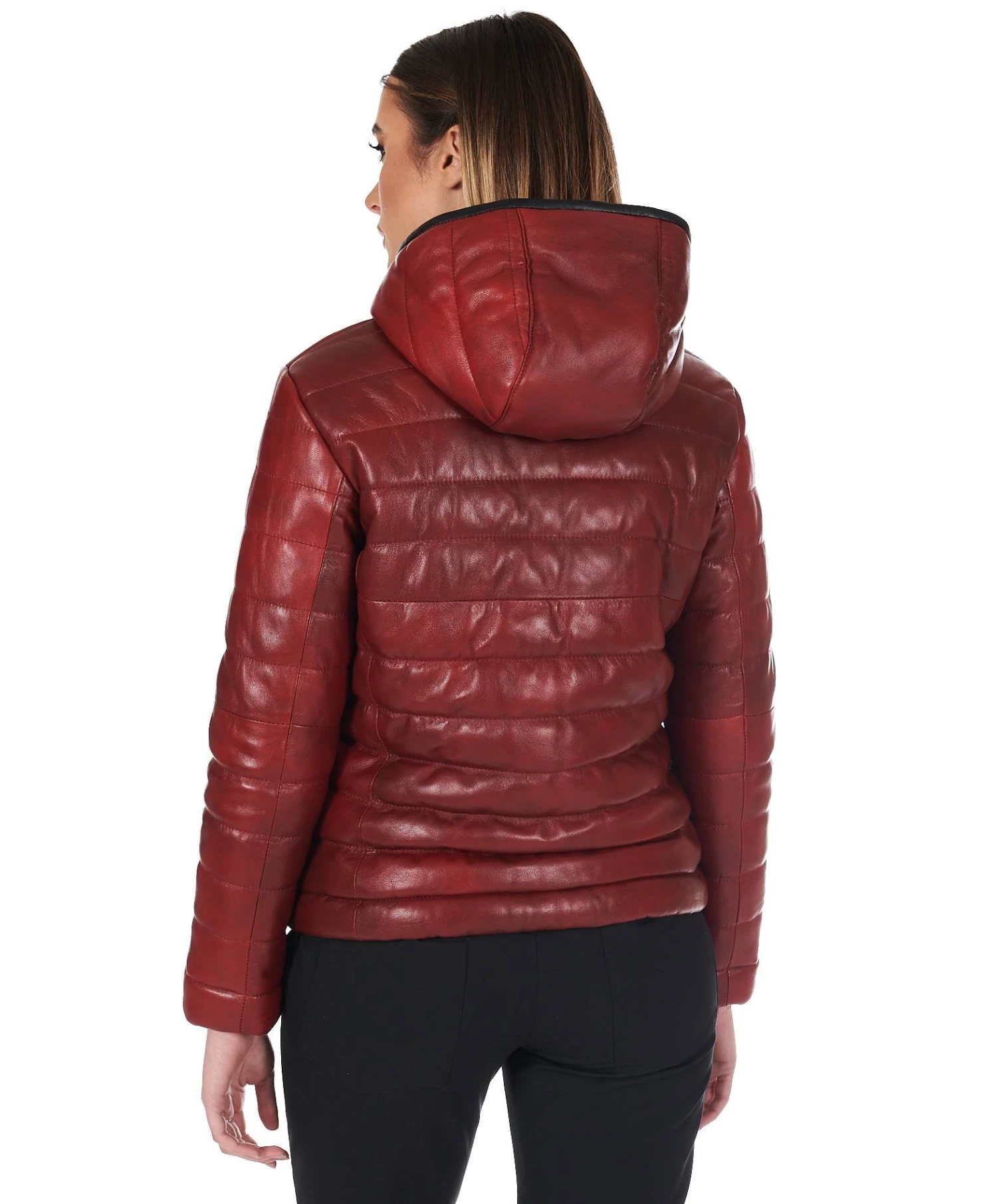 Schwarze Gefütterte Jacke Nappaleder Mit Kapuze 5 Schwarze Gefütterte Jacke Nappaleder Mit Kapuze – Bild 5