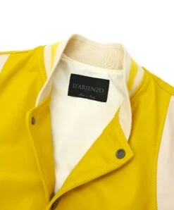 Bomberjacke Varsity Gelbe Beige Naturlederjacke Zweifarbig Elastisch -D’ARIENZO Verkäufe M nner lederjacke bomber letterman jacke echte leder gelbe beige Aron 6