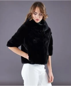 Nerzpelz Pelzjacke Mit Halsvulkan • Schwarze Farbe -D’ARIENZO Verkäufe Nerzpelz Pelzjacke mit Halsvulkan schwarze farbe 2