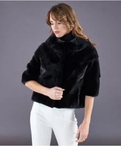 Nerzpelz Pelzjacke Mit Halsvulkan • Schwarze Farbe