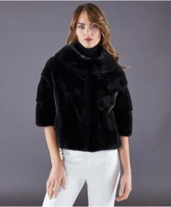 Nerzpelz Pelzjacke Mit Halsvulkan • Schwarze Farbe -D’ARIENZO Verkäufe Nerzpelz Pelzjacke mit Halsvulkan schwarze farbe 4