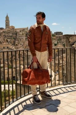 Lederfarben Reisetasche Aus Leder Mit Klappgriff -D’ARIENZO Verkäufe Reisetasche Leder Schultertasche echtes leder lederfarben Morris 10