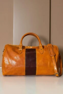 Ocher Braune Reisetasche Aus Leder Mit Reißverschluss