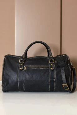 Schwarze Reisetasche Aus Vintage Leder Mit Reißverschluss