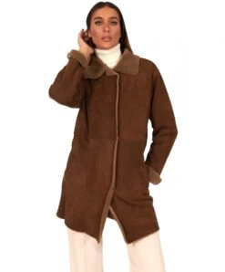 Braune Schaffell Lederjacke Hemdkragen