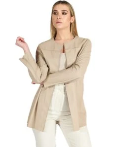 Beige Glatte Nappalederjacke