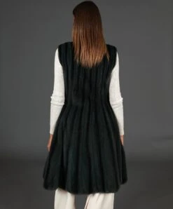 Ausgestellte ärmellose Nerzpelzmantel• Petrolgrün -D’ARIENZO Verkäufe damen nerzmantel armellose ausgestellt echtes nerzfell grune farbe 2