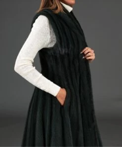 Ausgestellte ärmellose Nerzpelzmantel• Petrolgrün -D’ARIENZO Verkäufe damen nerzmantel armellose ausgestellt echtes nerzfell grune farbe 8