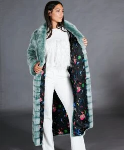 Nerzpelzmantel Lange Mit Halsring • Grüne Farbe -D’ARIENZO Verkäufe damen nerzmantel lange echtes nerzfell grune farbe 5