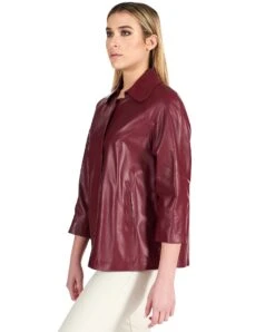 Burgunder Lederjacke Mit 3/4 ärmligen Weichen Nappalederärmeln -D’ARIENZO Verkäufe f200bis burgunder farbe lederjacke mit 34 rmligen weichen nappaleder rmeln 3