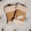 Lederfarben Fingerlose Fäustlinge Aus Echtem Schaffell Für Damen