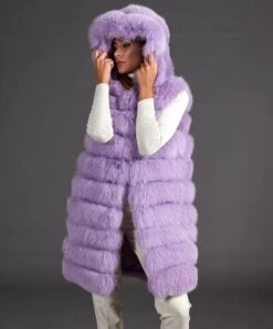 5-in1 Fuchspelzweste Mit Kapuze • Glyzinienfarbe