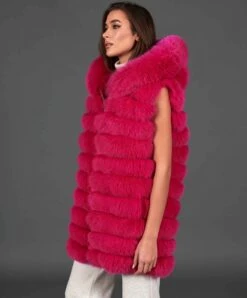 Ärmellose Fuchspelzweste Mit Kapuze • Fuchsia-Farbe -D’ARIENZO Verkäufe fuchspelzweste mit kapuze echtes fuchs pelze fuchsia farbe 6439 2