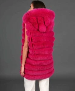 Ärmellose Fuchspelzweste Mit Kapuze • Fuchsia-Farbe -D’ARIENZO Verkäufe fuchspelzweste mit kapuze echtes fuchs pelze fuchsia farbe 6439 3