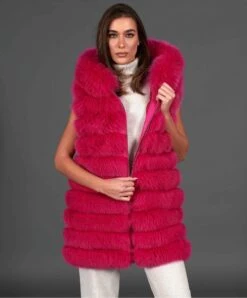 Ärmellose Fuchspelzweste Mit Kapuze • Fuchsia-Farbe -D’ARIENZO Verkäufe fuchspelzweste mit kapuze echtes fuchs pelze fuchsia farbe 6439 4