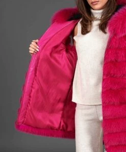 Ärmellose Fuchspelzweste Mit Kapuze • Fuchsia-Farbe -D’ARIENZO Verkäufe fuchspelzweste mit kapuze echtes fuchs pelze fuchsia farbe 6439 7