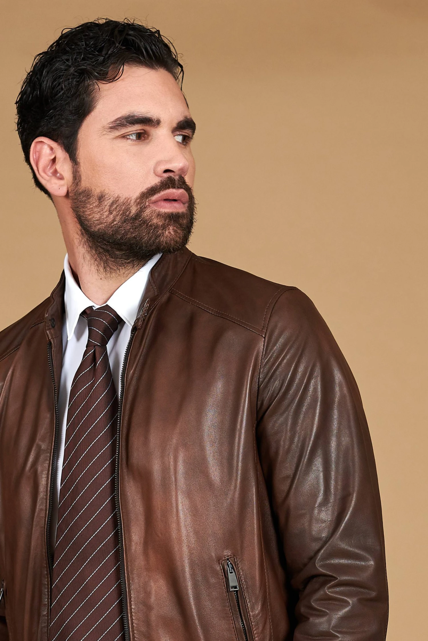 Trübe Braune Lederjacke Lammleder Glatter-effekt 3 Trübe Braune Lederjacke Lammleder Glatter-effekt – Bild 3