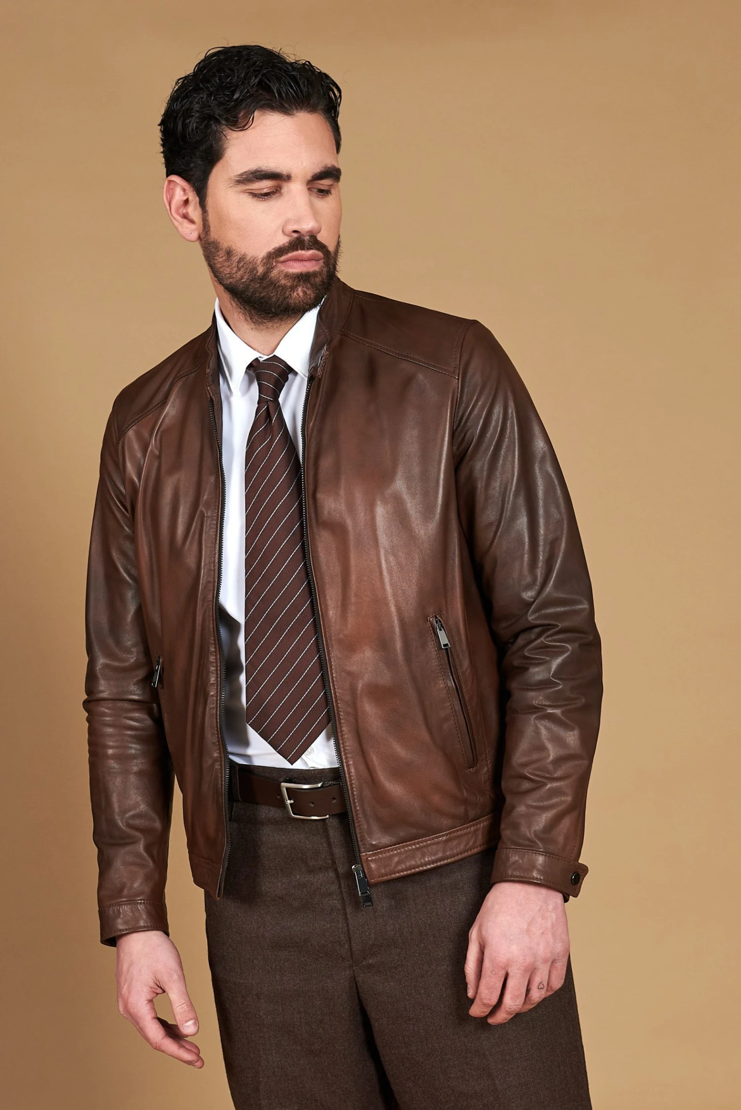 Trübe Braune Lederjacke Lammleder Glatter-effekt 4 Trübe Braune Lederjacke Lammleder Glatter-effekt – Bild 4