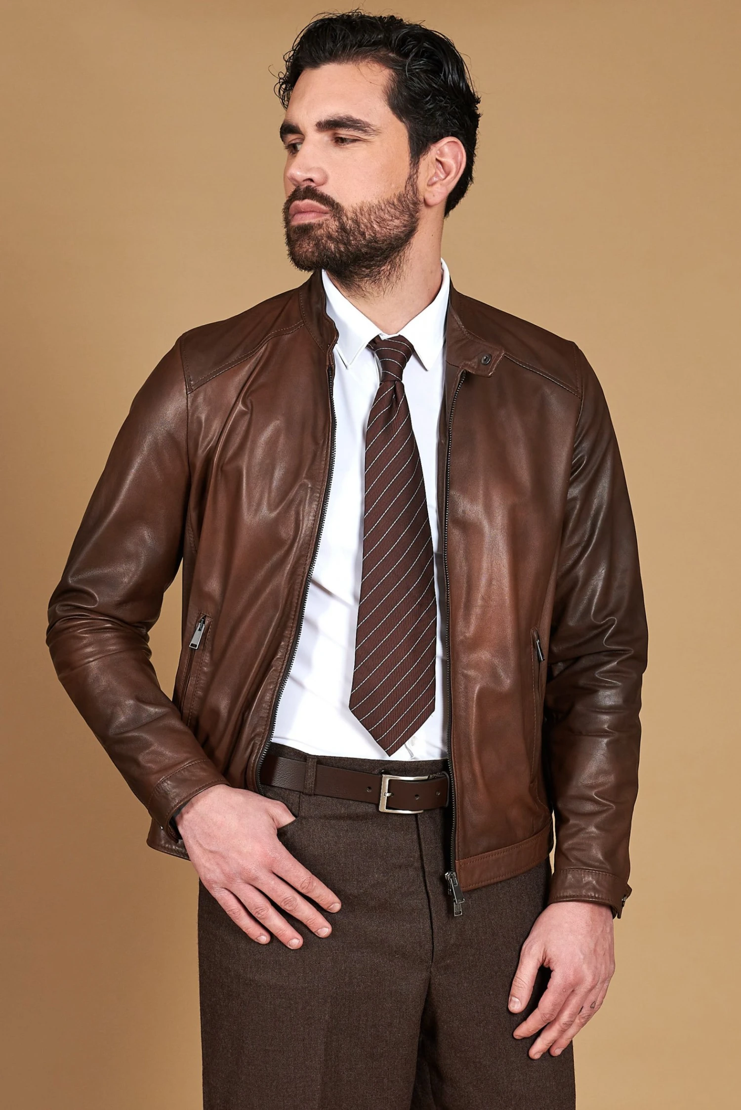 Trübe Braune Lederjacke Lammleder Glatter-effekt 5 Trübe Braune Lederjacke Lammleder Glatter-effekt – Bild 5