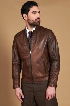 Trübe Braune Lederjacke Lammleder Glatter-effekt 18 Trübe Braune Lederjacke Lammleder Glatter-effekt -D’ARIENZO Verkäufe herren lederjacke biker vintage echtes leder braune Ted 5