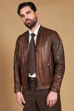 Trübe Braune Lederjacke Lammleder Glatter-effekt 19 Trübe Braune Lederjacke Lammleder Glatter-effekt -D’ARIENZO Verkäufe herren lederjacke biker vintage echtes leder braune Ted 6