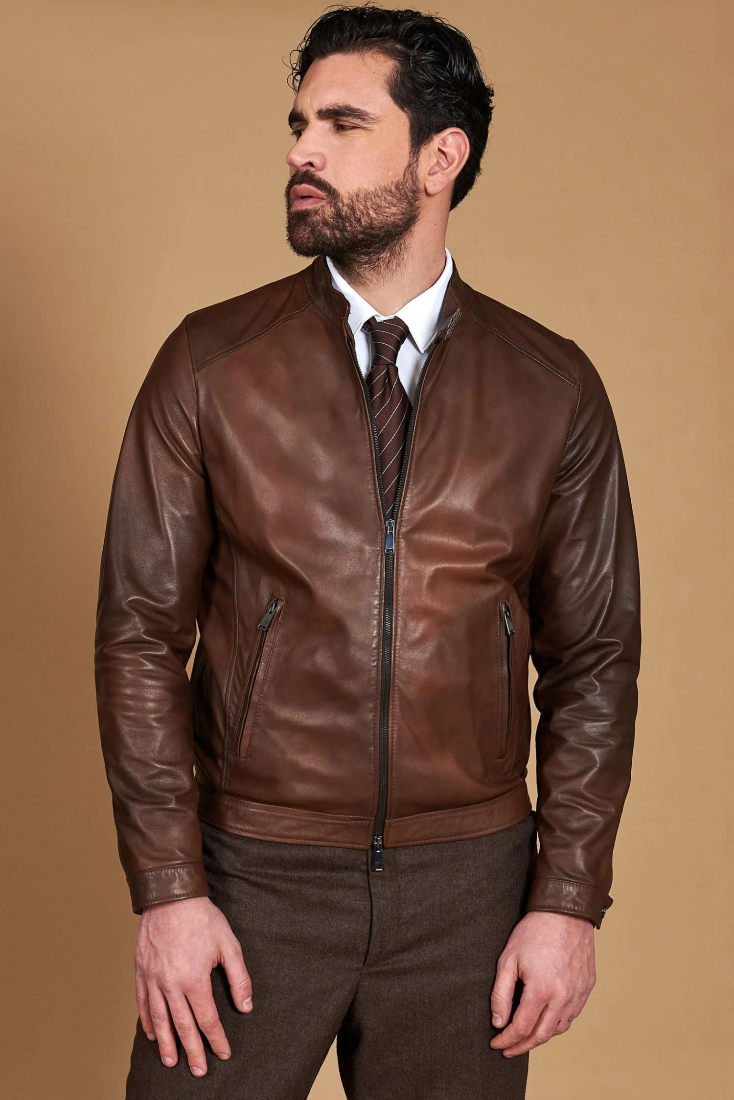 Trübe Braune Lederjacke Lammleder Glatter-effekt 8 Trübe Braune Lederjacke Lammleder Glatter-effekt – Bild 8