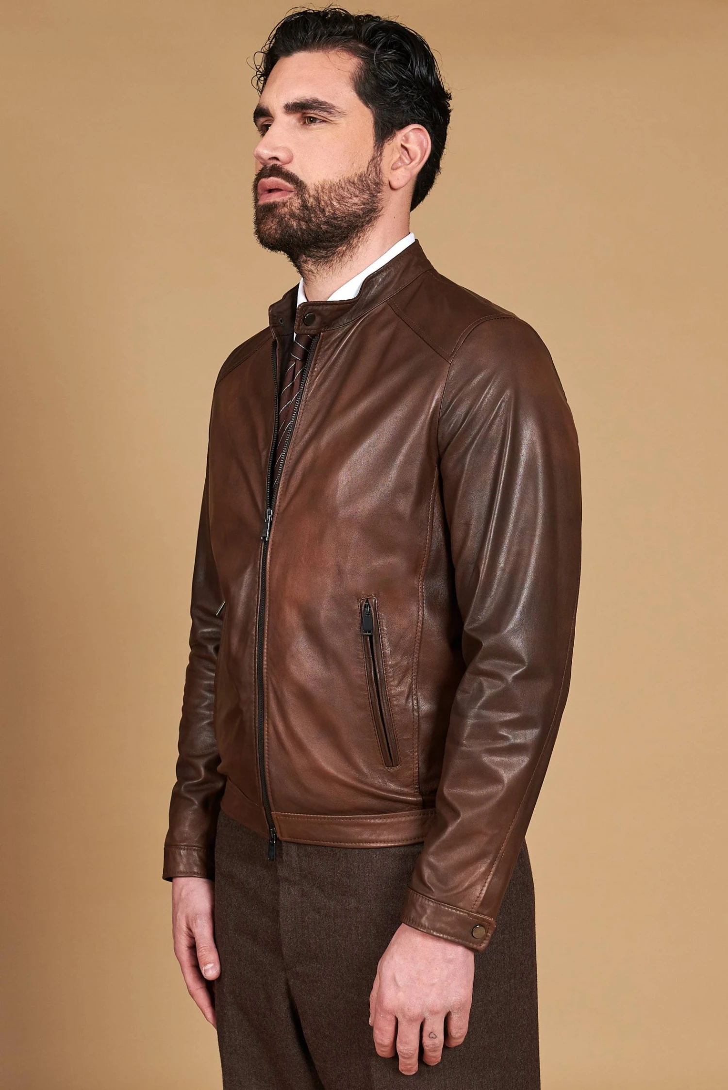 Trübe Braune Lederjacke Lammleder Glatter-effekt 9 Trübe Braune Lederjacke Lammleder Glatter-effekt – Bild 9