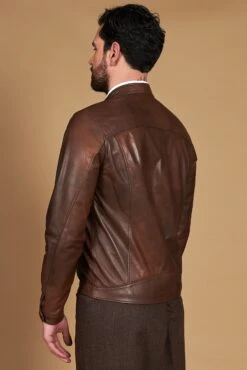 Trübe Braune Lederjacke Lammleder Glatter-effekt 22 Trübe Braune Lederjacke Lammleder Glatter-effekt -D’ARIENZO Verkäufe herren lederjacke biker vintage echtes leder braune Ted 9