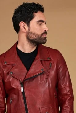 Chiodo Biker Rote Lederjacke Mit Gürtel Und Breitem Revers -D’ARIENZO Verkäufe herren lederjacke bikerjacke echtes leder rote Chiodo 2