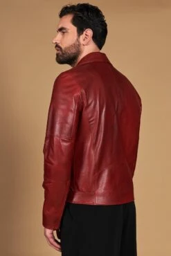 Chiodo Biker Rote Lederjacke Mit Gürtel Und Breitem Revers -D’ARIENZO Verkäufe herren lederjacke bikerjacke echtes leder rote Chiodo 8