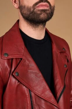 Chiodo Biker Rote Lederjacke Mit Gürtel Und Breitem Revers -D’ARIENZO Verkäufe herren lederjacke bikerjacke echtes leder rote Chiodo 9