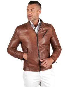 Ledern Lederjacke Biker Mit Gesteppten Schultern Vinatge-Effekt -D’ARIENZO Verkäufe herren lederjacke bikerjacke vintage echtes leder lederfarben U411 4