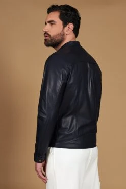 Blaue Naturleder Jacke Biker Lammleder Glatter Effekt -D’ARIENZO Verkäufe herren lederjacke bikerlederjacke echtes leder Blaue Ted 6