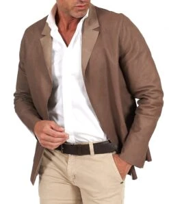Taupe Blazer Lederjacke Vintage Effect