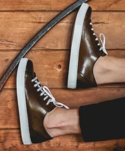 Grüne Kalbsleder Sneakers Schuh Für Männer