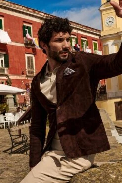 Braune Blazer Aus Wildleder Mit Zwei Knöpfe -D’ARIENZO Verkäufe klassische wildlederjacke herren blazer echtes leder braune Luke 2