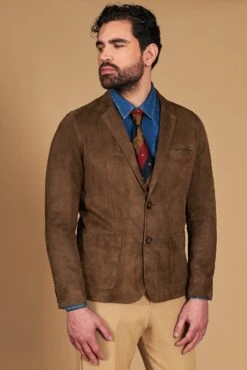 Taupe Blazer Aus Wildleder Mit Zwei Knöpfe -D’ARIENZO Verkäufe klassische wildlederjacke herren blazer echtes leder taupe Luke 5