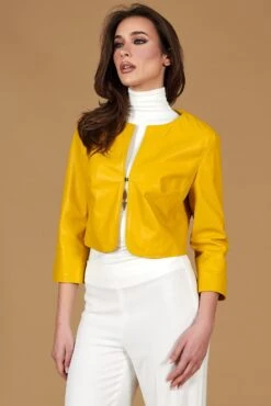 Gelbe Kurze Jacke Aus Naturleder Mit Runder Kragen 15 Gelbe Kurze Jacke Aus Naturleder Mit Runder Kragen -D’ARIENZO Verkäufe kurze lederjacke bolero echtes leder gelbe Miss 5